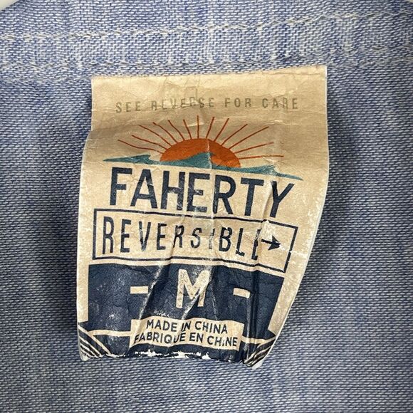 Faherty Shirt Mens‎ Medium Blue Reversable Preppy Long Sleeve Casual Adult - Picture 8 of 11
